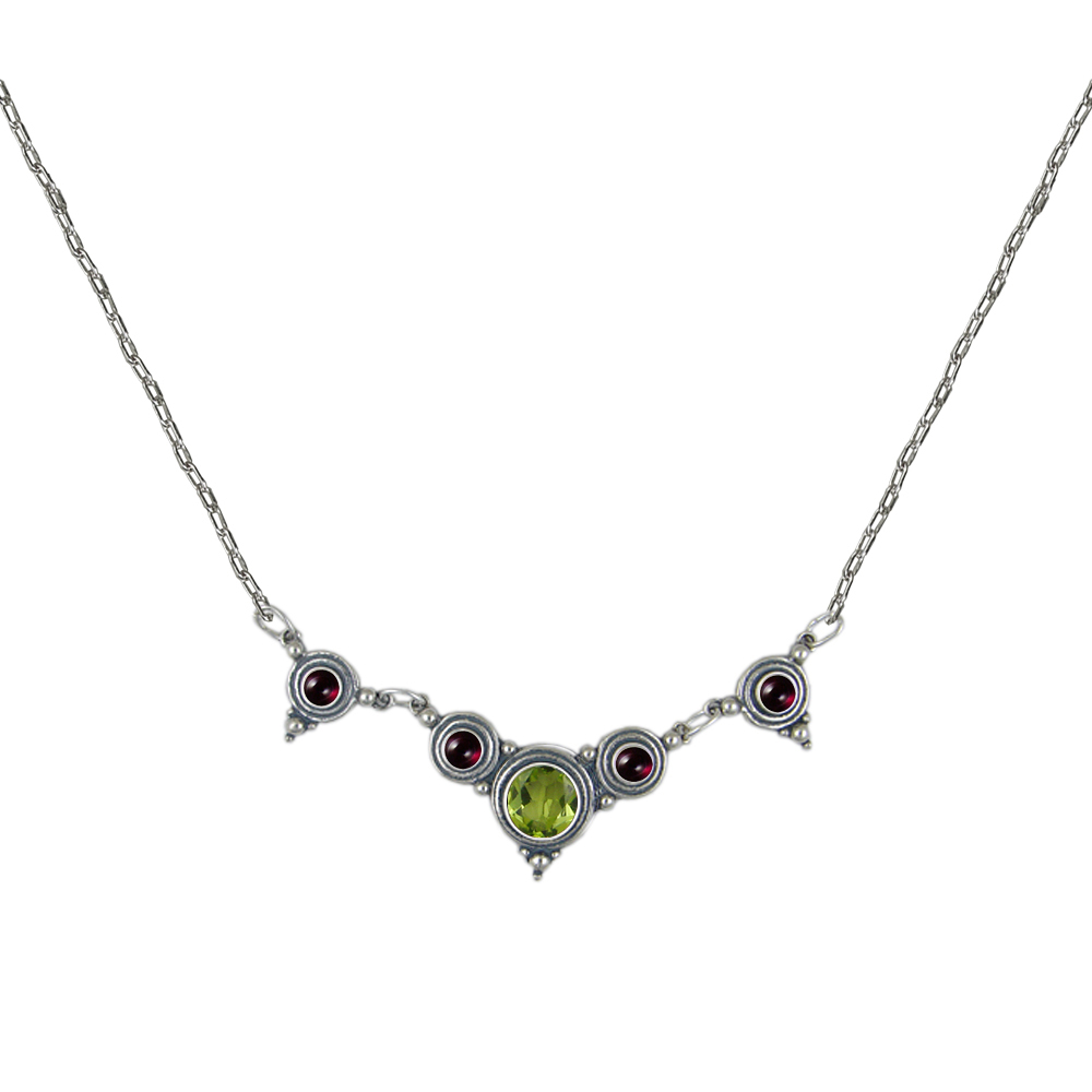 Sterling Silver Gemstone Necklace With Peridot And Garnet